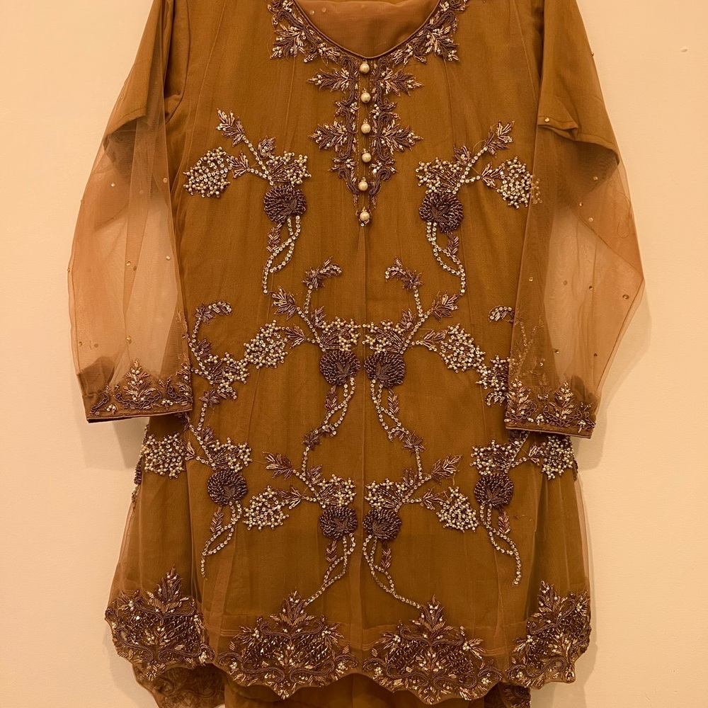 Embroidered Brown/Gold Tunic with Beaded Detail